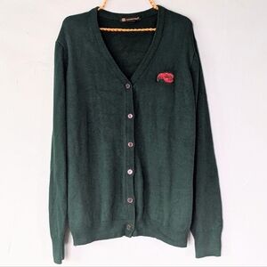 Vintage Harriton Green Cardigan Sweater with Embroidered Lobster – Like New